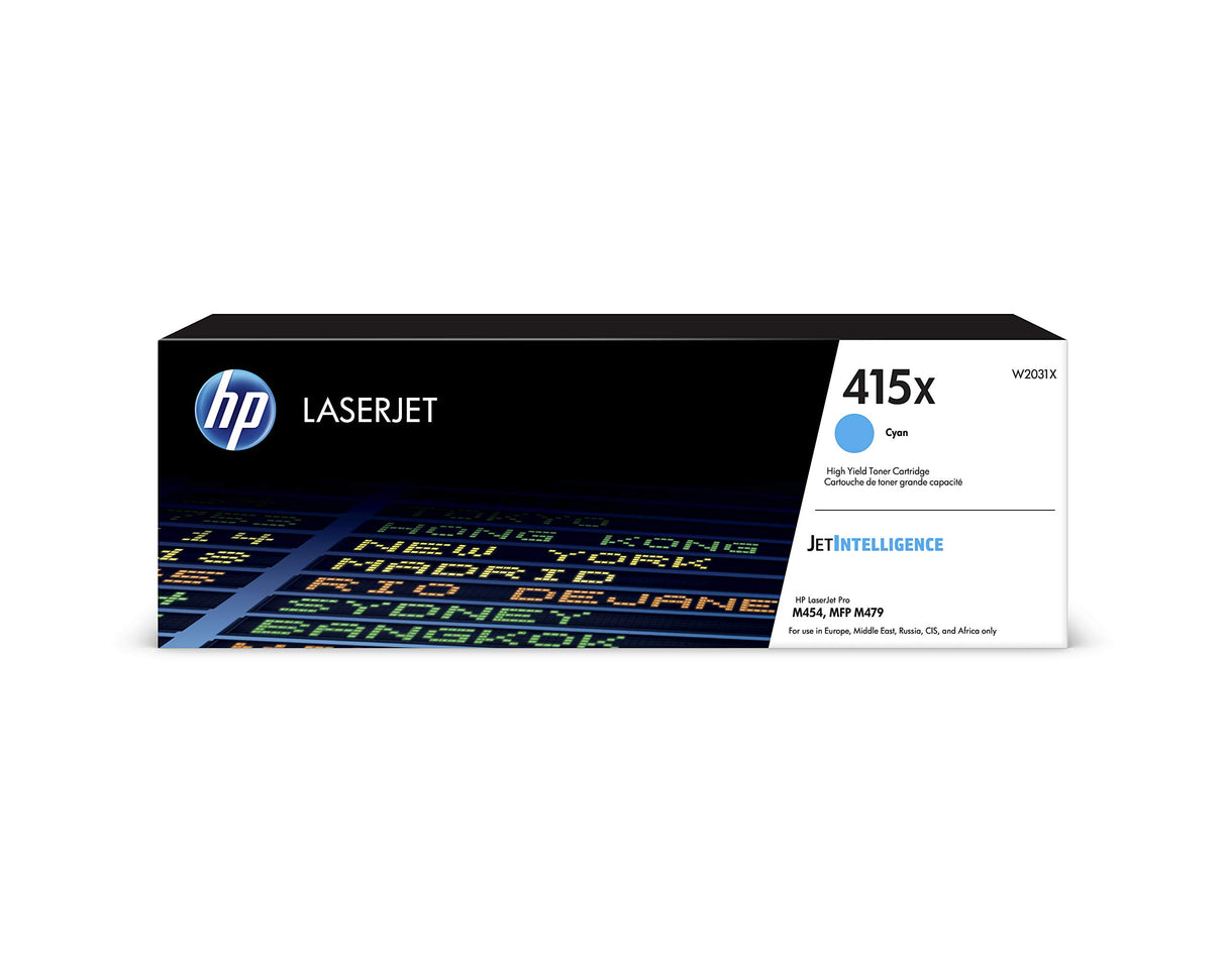 HP 415X W2031X, Cian, Cartucho Tóner de Alta Capacidad Original, de 6.000 páginas, para impresoras HP Color LaserJet Pro M454dw, M454dn, MFP M479fdw, MFP M479dw, MFP M479fdn y MFP M479fnw