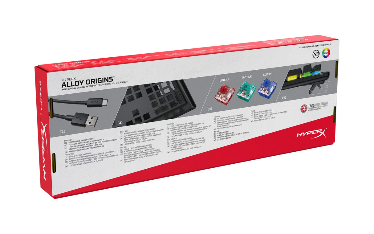HyperX Alloy Origins Teclado USB QWERTZ Alemán Negro Alloy Origins, Estándar, USB, Teclado mecánico, QWERTZ, LED RGB, Negro