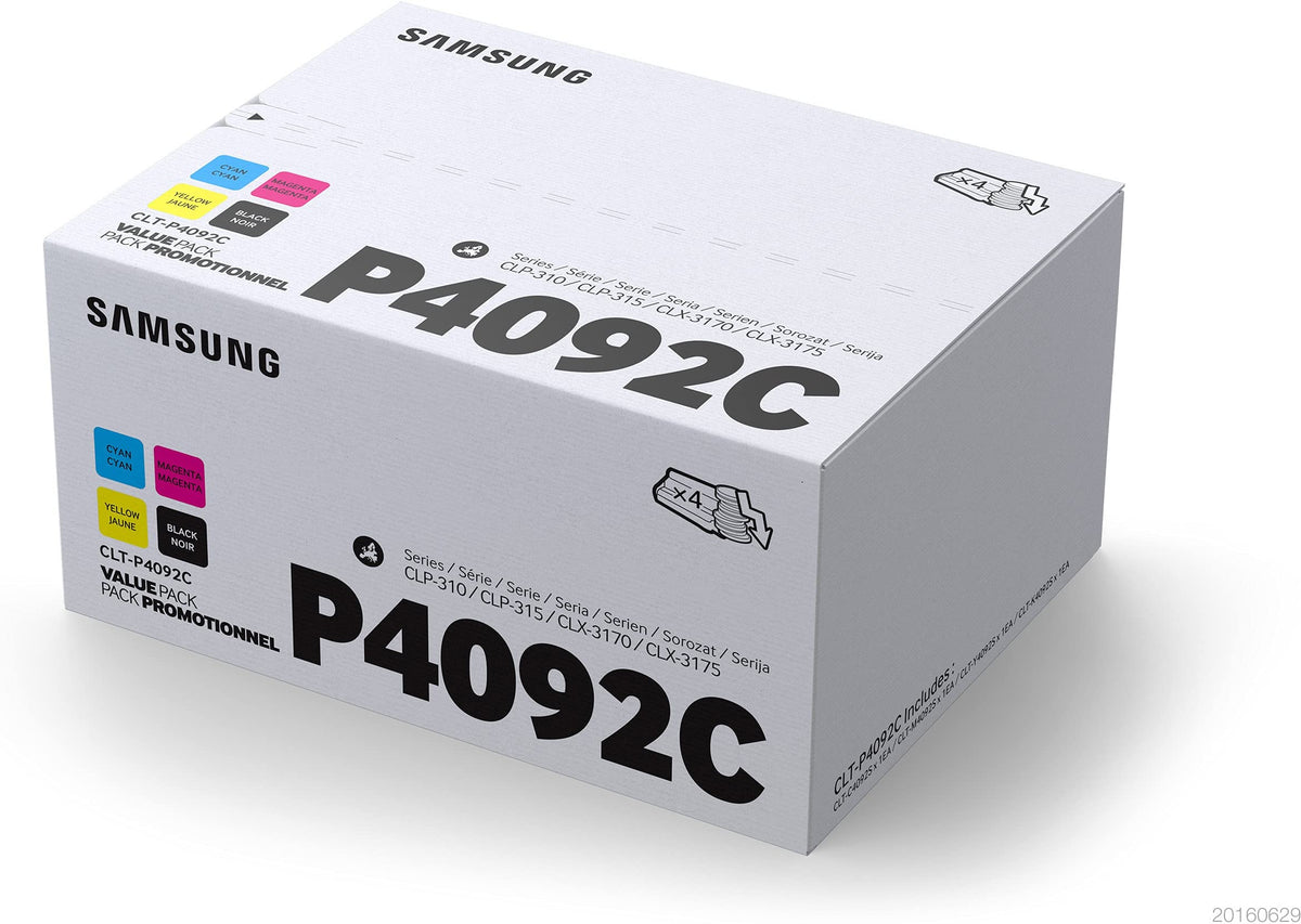 Samsung CLT-P4092C, SU392A, Negro, Cian, Magenta y Amarillo, Cartuchos Tóner Originales, Pack de 4, de 4.500 páginas, compatible con impresoras Samsung LaserJet Color CLP-310, CLP-315 y CLX-3170FN