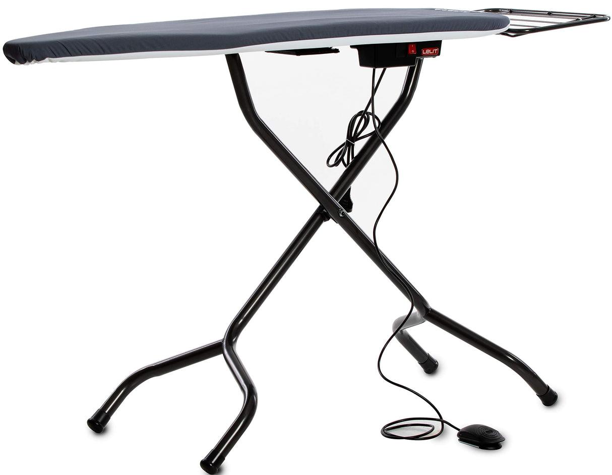 Lelit PA173 Claudia, Tabla de Planchar con Superficie calentada y Punta Sutil, función aspirante con Pedal de Control, 420 W, Metal, Negro, 123x38 cm