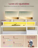 VASAGLE Escritorio con Cajones de Tela, Luces LED y Tomas Corriente Incorporadas, Estante para Monitor, 55 x 135 x 90 cm, 2 Puertos USB-A, para Oficina Casa, Blanco Arce LWD094W01