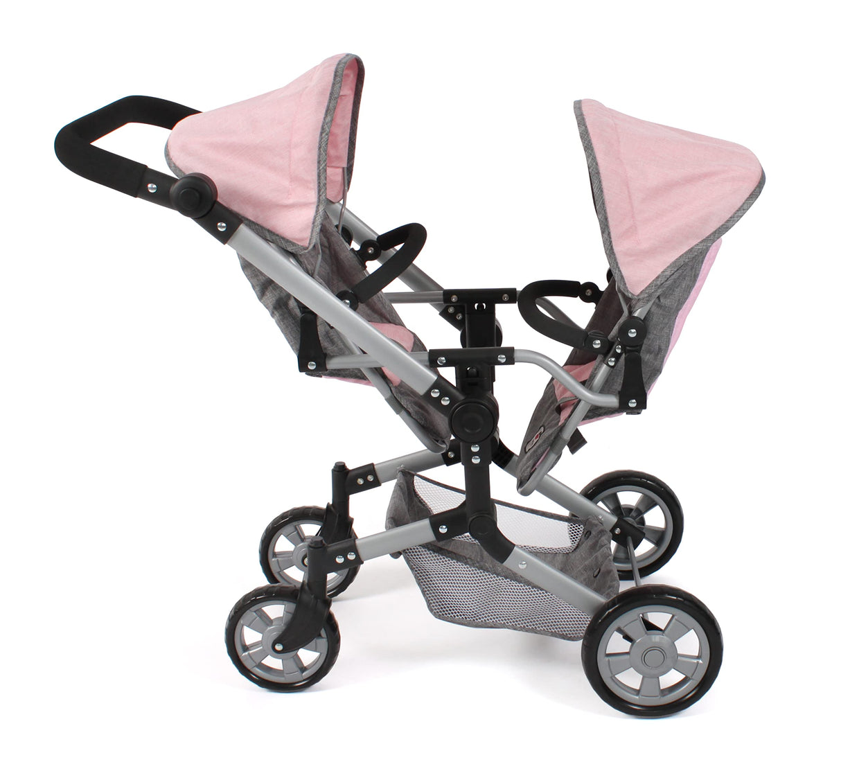 Bayer Chic 2000 - Cochecito para muñecas Linus Duo para niños de 4 a 8 años, Gris Melange, Rosa, 690-15