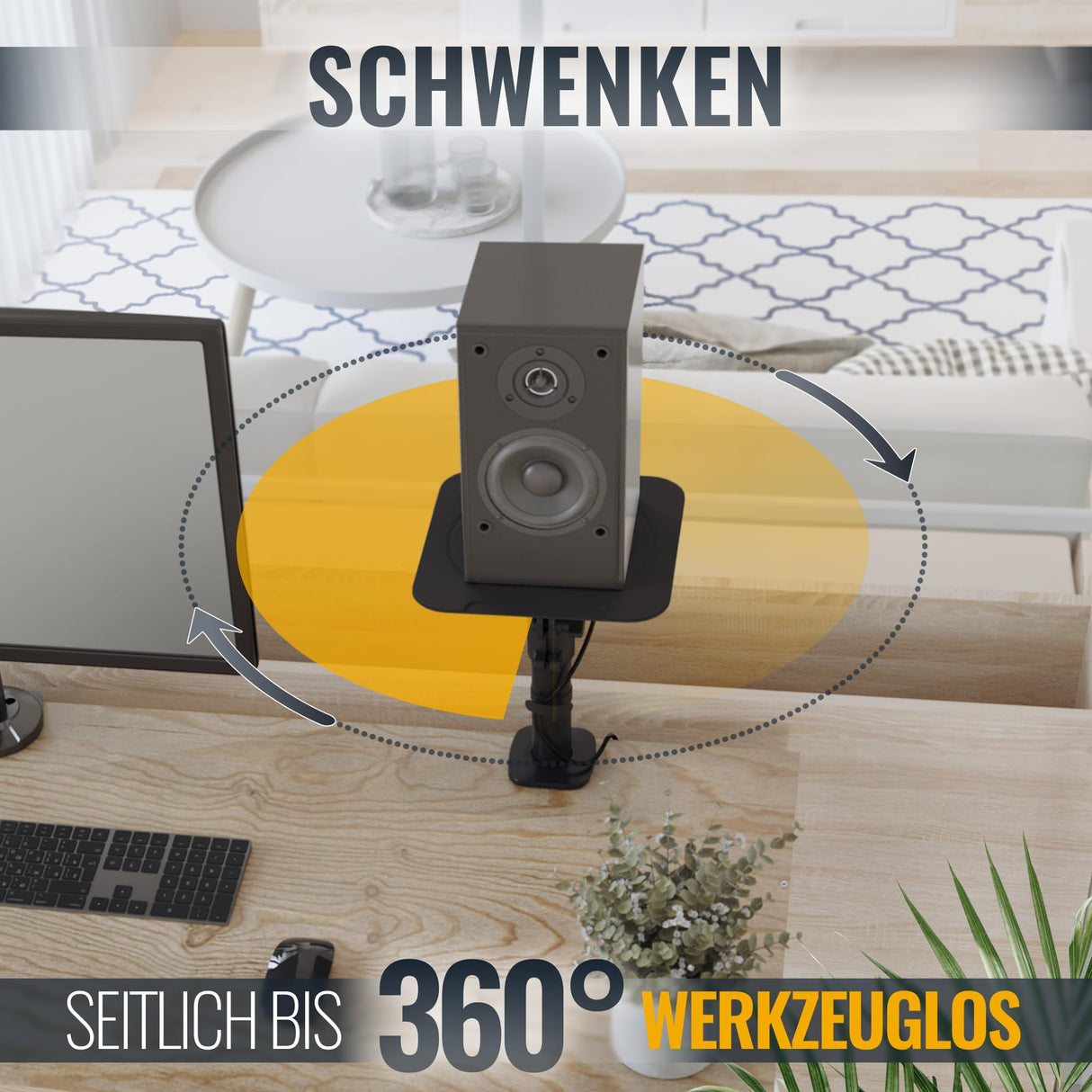 RICOO Altavoces de Mesa LH069-C, Soporte de Mesa Universal, 2 Soportes Altavoces Pie, Soporte Altavoz, Dimensiones 230 x 230 x 551 mm, Negro