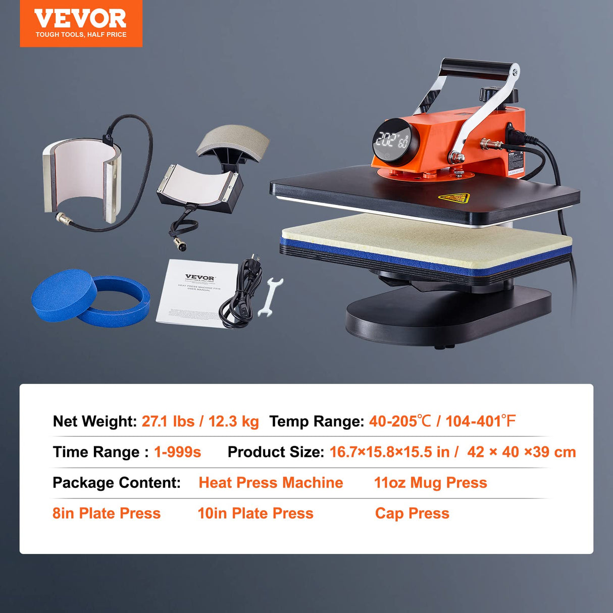 VEVOR Máquina de Prensa de Calor, Transferencia de Calor, Prensa de Calor Multifunción de 42 x 40 x 39 cm, Máquina de Sublimación de Prensa de Calor 5 en 1 para DIY Camisetas, Sombreros, Tazas