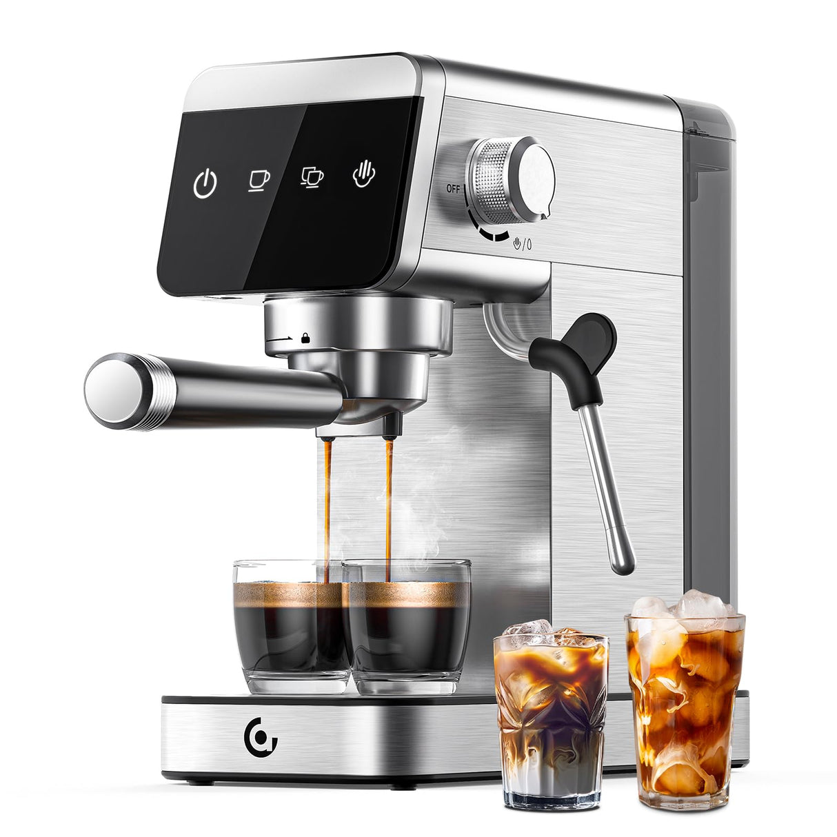AMZCHEF Cafetera Espresso de 20 Bares con Pantalla LED Cafetera Todo en Uno con Depósito Extraíble de 1,2 Litros para Regalos del Hogar Cafetera Latte Compacta de Acero Inoxidable, 1350W