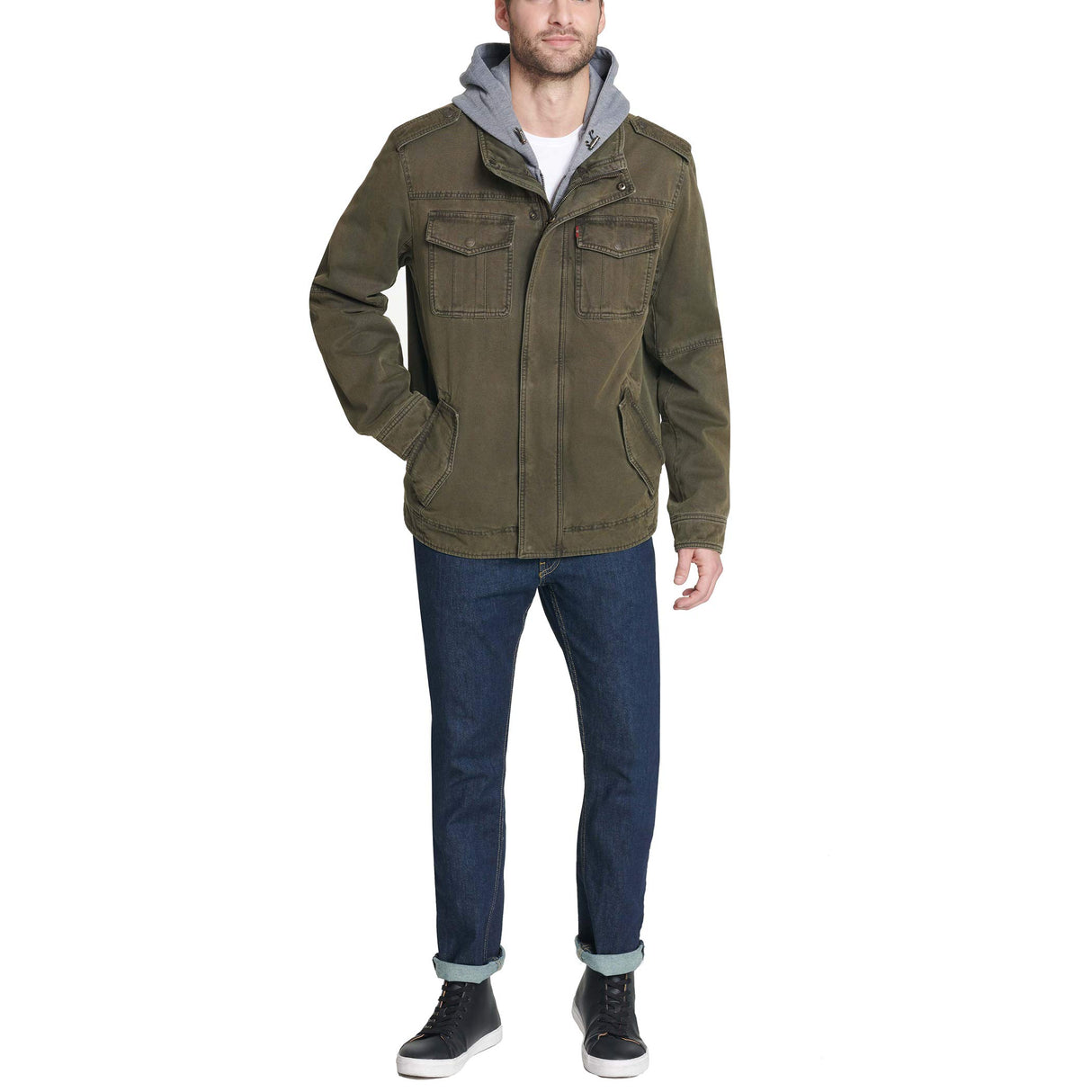 Levi's Washed Cotton Hooded Military Jacket Chaqueta, Forro de Oliva/Sarga de poliéster, XL para Hombre