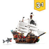 LEGO Creator 3-en-1 Barco Pirata, Isla Calavera o Taberna, Juego Creativo de Construcción con Tiburón de Juguete y Mini Figuras, Regalo para Niños y Niñas de 9 Años o Más 31109