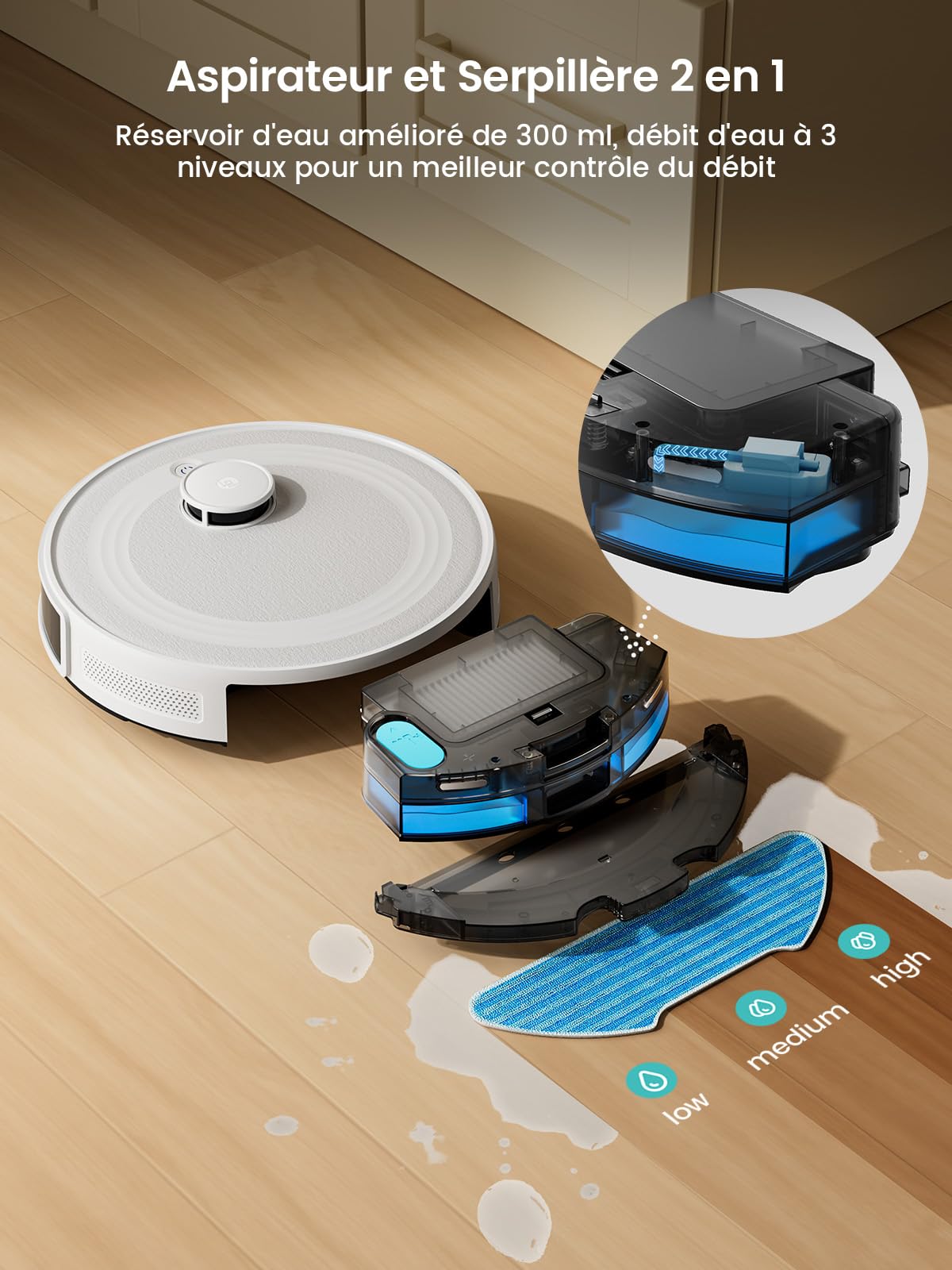 Lefant M2 Robot Aspirador Lavador con cartografía, aspiración de 5500Pa, navegación láser, tecnología de evitación PSD, Limpieza Personalizada, duración de 240 Minutos, Control vía App/Alexa/WiFi