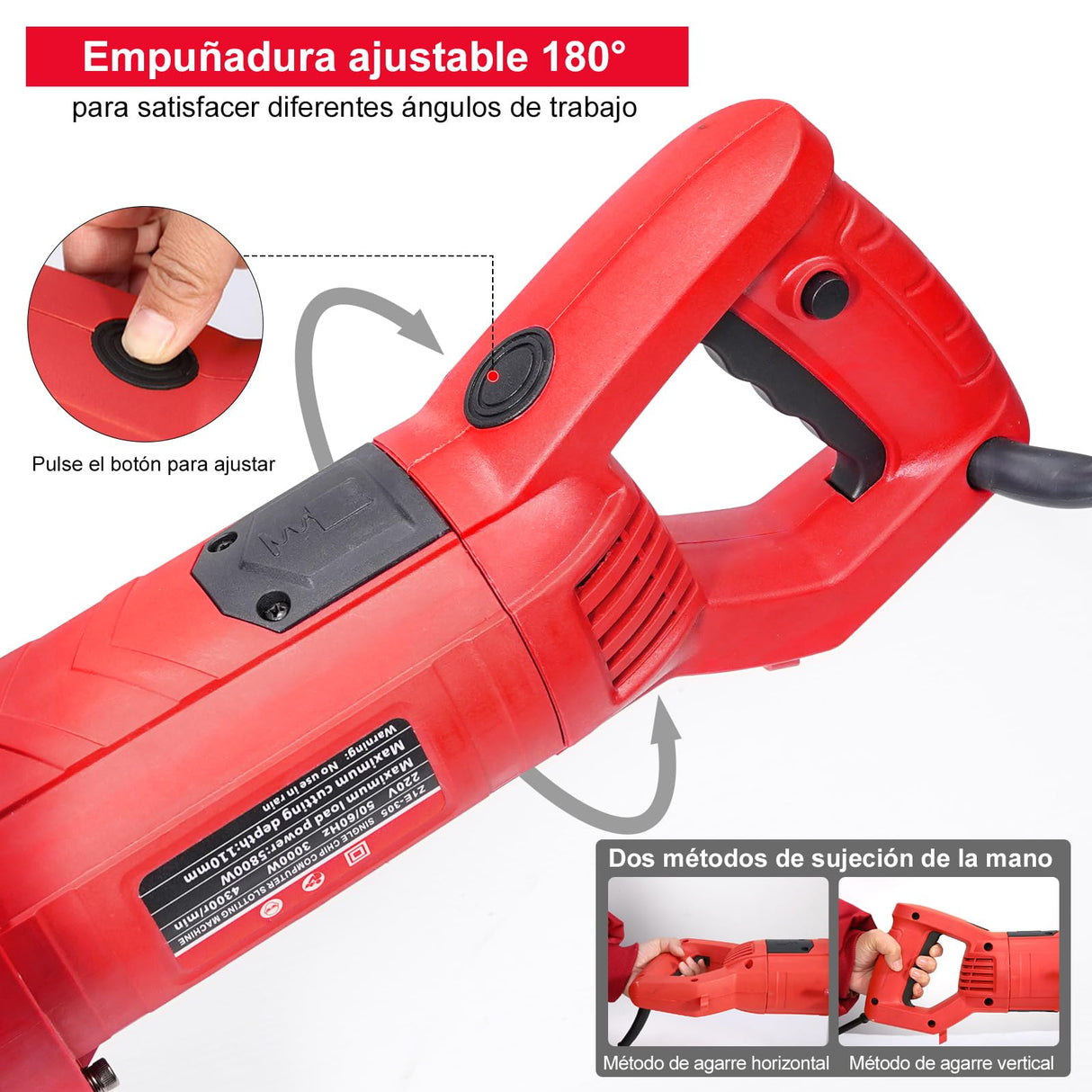 HYCHIKA 3200W Sierra Eléctrica para Hormigón, 305mm Cortador de Sierra Circular con Motor de 4300RPM, Rozadora Pared Incluye Línea de Agua y Bomba, para Piedra Ladrillo Madera