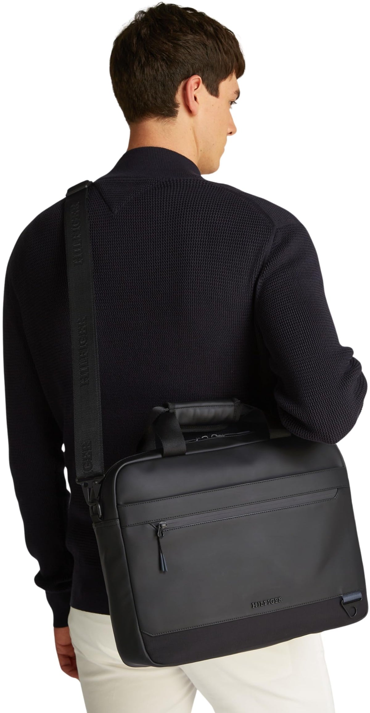 Tommy Hilfiger Maletín para portátil Hombre Seasonal con correa desmontable, Negro (Black), Talla Única