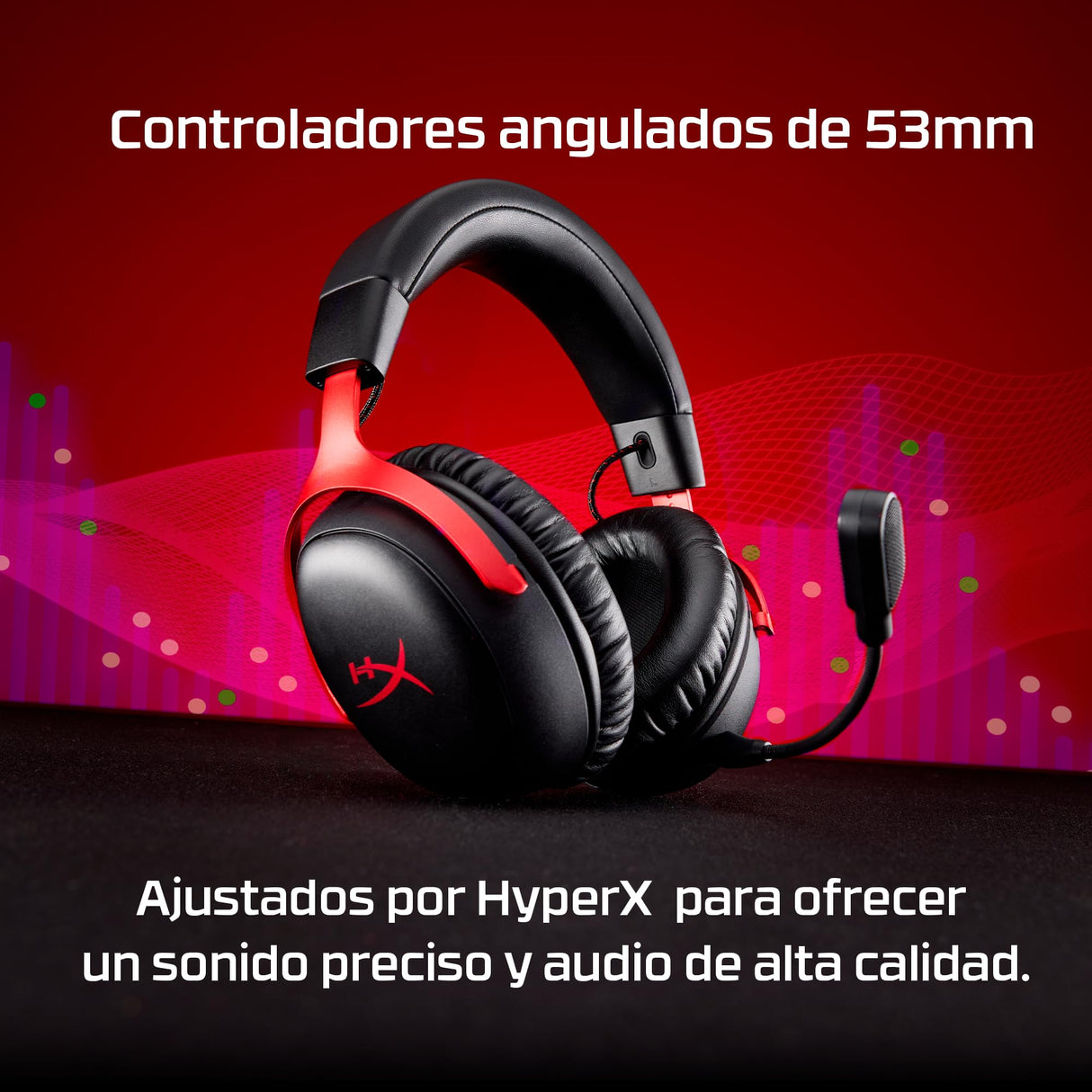 HyperX Cloud III S - Auriculares Gaming inalámbricos, Bluetooth, 2.4Ghz, PC, PS5, Xbox, Drivers 53 mm, DTS, micrófono 10mm, batería hasta 200h, Rojo-Negro