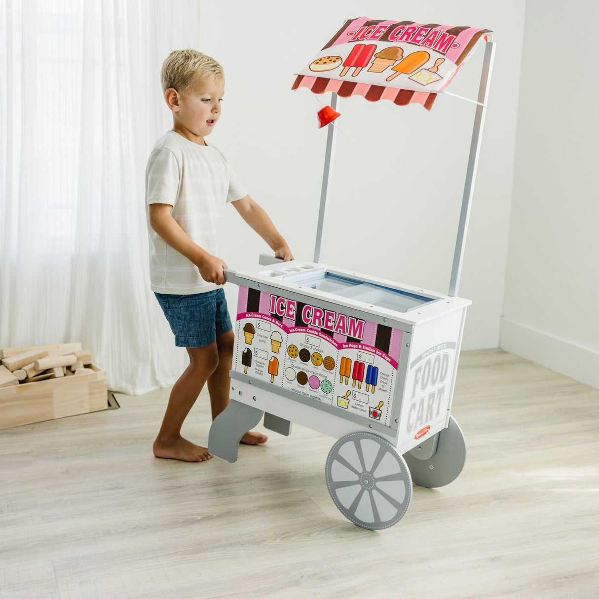Melissa & Doug Carro de bocadillos y Dulces de Madera, Comida de Madera, Juego de imitación, Gran Set de Juego con Accesorios de Calidad óptima, Tienda o Restaurante para Jugar, Regalo para niños 3+
