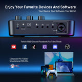MAONO Mezclador de audio para juegos, interfaz de audio con preamplificador profesional, RGB, Bluetooth, alimentación fantasma de 48 V para transmisión en vivo, podcasting, creación de contenido,