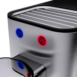 WMF Lono - Cafetera expreso con 2 portafiltros, 1350 W, para 1-2 tazas de espresso, 15 bares, reposavasos, espumador de leche, cuchara prensadora de café, acero inoxidable mate
