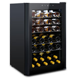 HCK Vinoteca, Nevera para Vinos 1 Zona de Refrigeración, 48 Botellas, 115 L, 4-22°C, Pequeña Nevera de 85 cm de Altura Con Panel Táctil, Nevera Silenciosa con Puerta de Vidrio, Negro