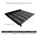 StarTech.com Estante Ventilado 1U para Armario Rack de Servidores, Bandeja Universal Voladiza para Montaje en Rack de 19", Capacidad de 25kg, de 20" de Profundidad, SHELF-1U-20-FIXED-V