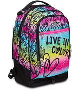 Seven Mochila con 3 Ruedas Trolley JACK-3WD - Colour Expression, Multicolor con Corazones - Mochila 3 en 1, Mochila Escolar con Carro, Crossover System - Bolso Escolar Niñas y Adolescentes