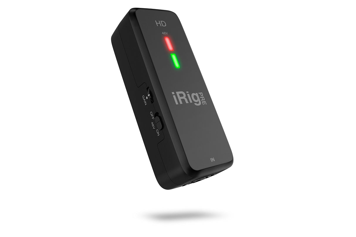 IK Multimedia Irig Pre HD - Interfaz Digital de Micrófono de Alta Definición con Preamplificador de Calidad de Estudio, Negro