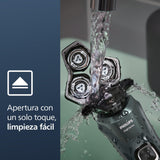 Philips Serie 5000 Afeitadora Eléctrica Hombre, Máquina de Afeitar Barba con Recortadora, 45 cuchillas, Cuida la piel, 60min de uso, En Seco y Húmedo, Recargable, Funda, Base Carga, S5884/35, Verde