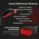 ERRECOM JET GUN PRO+, Hidrolimpiadora portátil con batería, cajón para accesorios, depósito de agua de 8 L y tubo en espiral de 3 m, Peso 2,9 kg