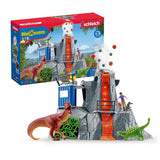 Schleich Dinosaurs 42564 — Set Campamento Base de Expedición con Dinosaurios de Juguetes — Incluye Volcán en Erupción LED, Exploradores y 2 Figuras de Dinosaurios — Juguetes para Niños 5 Años o Más