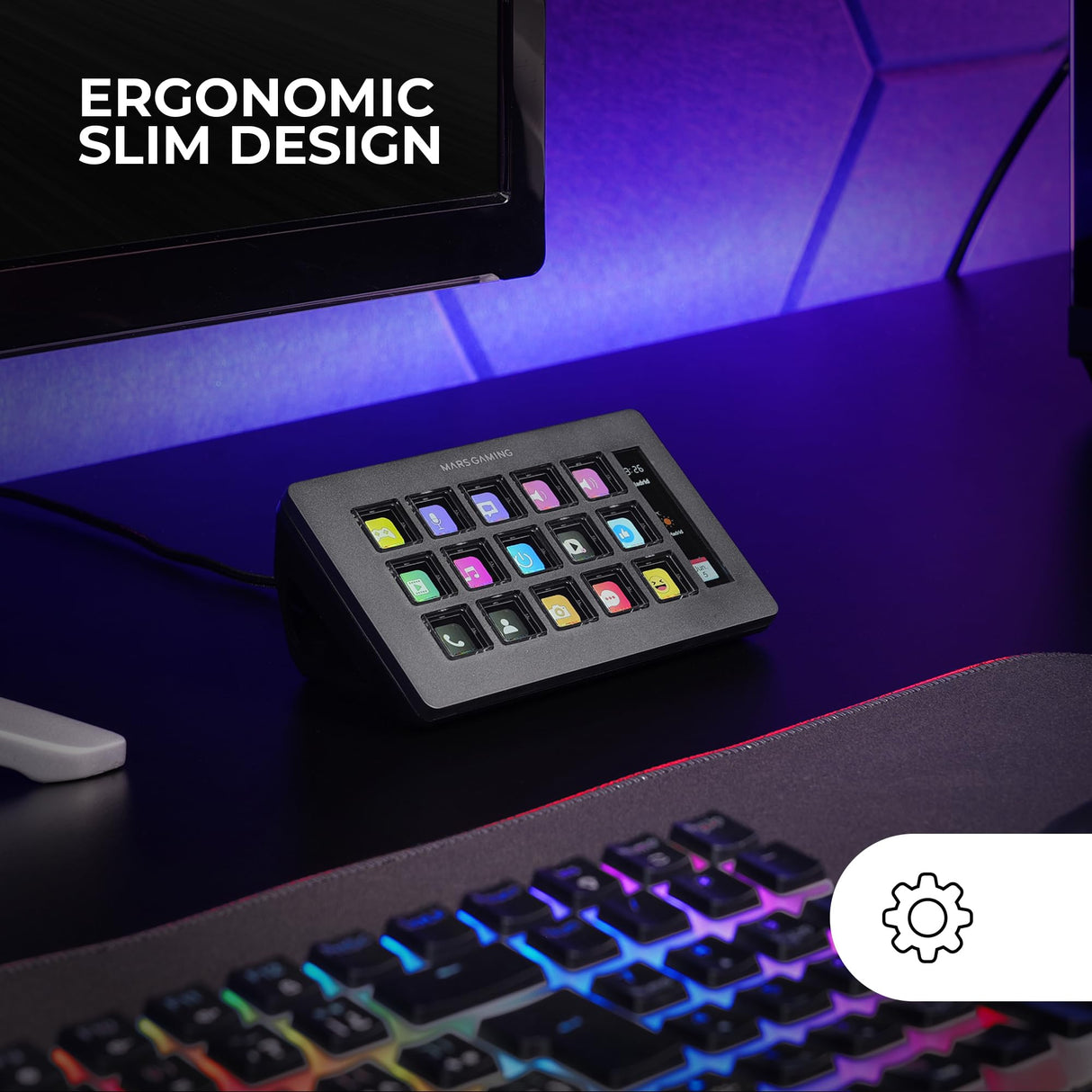 Mars Gaming MSD-ONE, Control Deck Slim, 15 Teclas LCD Personalizables, Pantalla LCD Ampliada, Software de Control y Plug-ins, Control Deck Compacto con Diseño Slim Ergonómico, Windows y MacOS, Negro