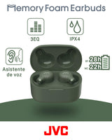 JVC HA-Z250T - Auriculares Inalámbricos con Bluetooth 5.3, 28 Horas de Batería, Certificación IPX4, Solo 5,1g de Peso, Cancelación de Ruido, 3 Pares de Almohadillas de Silicona y 2 de Espuma, Verde
