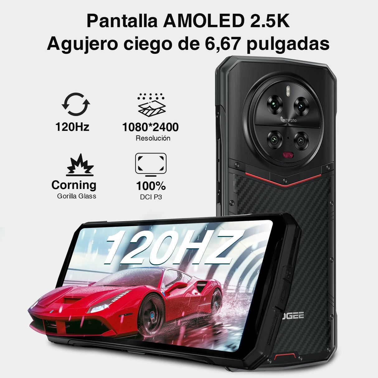 DOOGEE DK10 Movil Irrompible 5G 32GB+512GB, 2.5K AMOLED 6.67" FHD+ 120Hz, Cámara Cuádruple 64+50MP, 5150mAh Batería 120W, Octa Core Android Telefono Movil Todoterreno IP68 IP69K/NFC/WiFi6/Huella 2025