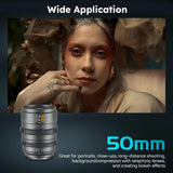 SIRUI VP-1 Vision Prime 1 T1.4 Full Frame Cine Lens, 50mm Lente de Cine de Enfoque Manual con E Montura, Interchangeable RF/Z/L Monturas, 1 Lens para 4 Monturas (Metal Gray, E/RF/Z/L Monturas)