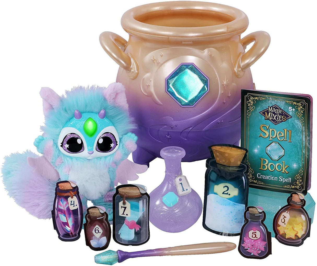 Magic Mixies Peluche Color Azul, Juguete Interactivo de Magia, con caldero de pócimas, Luces Efectos y Sonidos, muñeco con Muchos Accesorios como una Varita, (MGX01000)