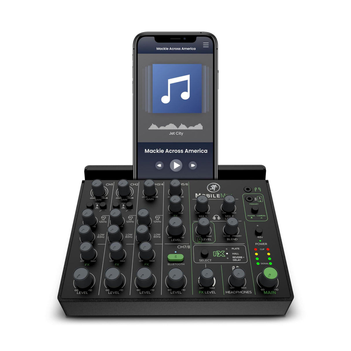 MACKIE MobileMix mezclador de 8 canales alimentado por USB para producción audiovisual, sonido en directo y streaming con instrumentos, micrófonos y Bluetooth
