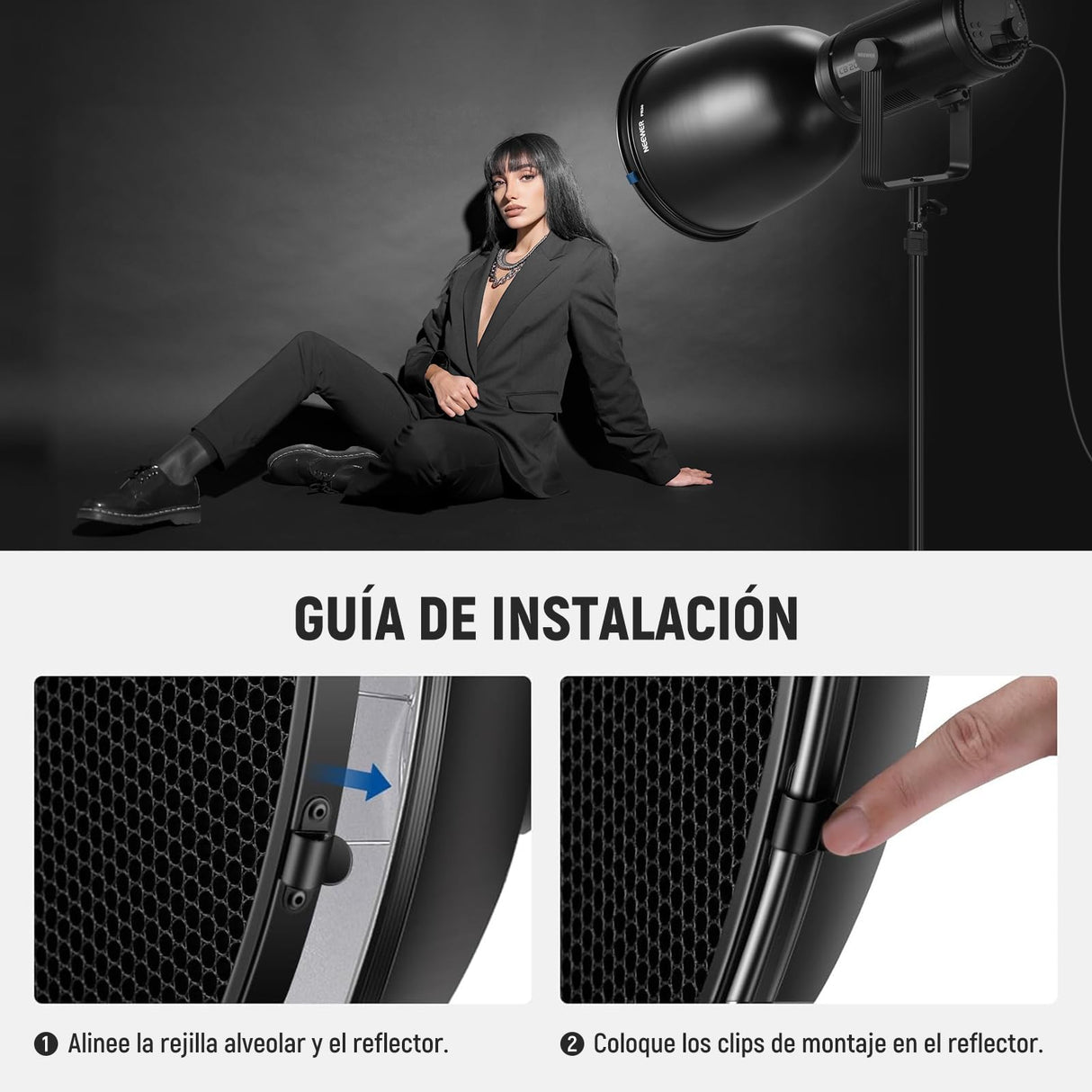 NEEWER 11,6"/29,5cm Soporte Bowens Reflector Enfoque Profundo con 15°/30° Honeycomb Grids y Tela Suave, 45° Pantalla Difusor Compatible con Godox NEEWER Estudio Strobe Flash Luz Speedlite, FR30