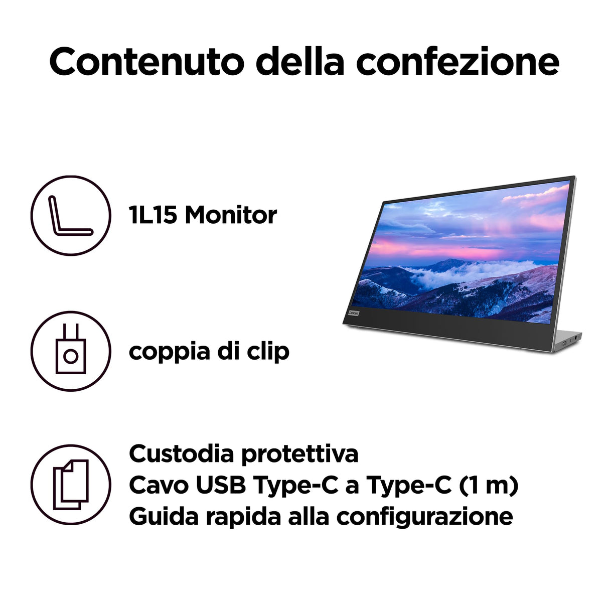 Lenovo L15 Monitor Portátil, Pantalla 15.6" FullHD IPS, 1920x1080, 60Hz, 6ms, Entrada 2 x USB-C, Cable USB-C a USB-C, Ajustable en Inclinación, Gris