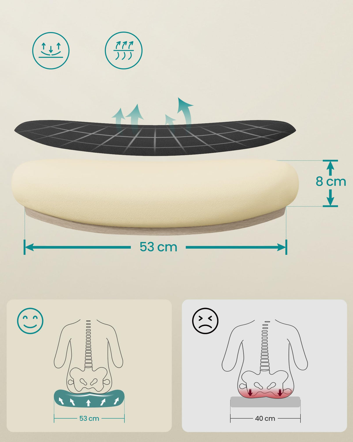 SONGMICS Silla de Oficina, Silla de Escritorio de Malla, Silla Giratoria Ergonómica, Soporte Lumbar, Oscilante, Asiento de 53 cm, Apoyabrazos Abatibles, Blanco y Negro OBN37WTV2