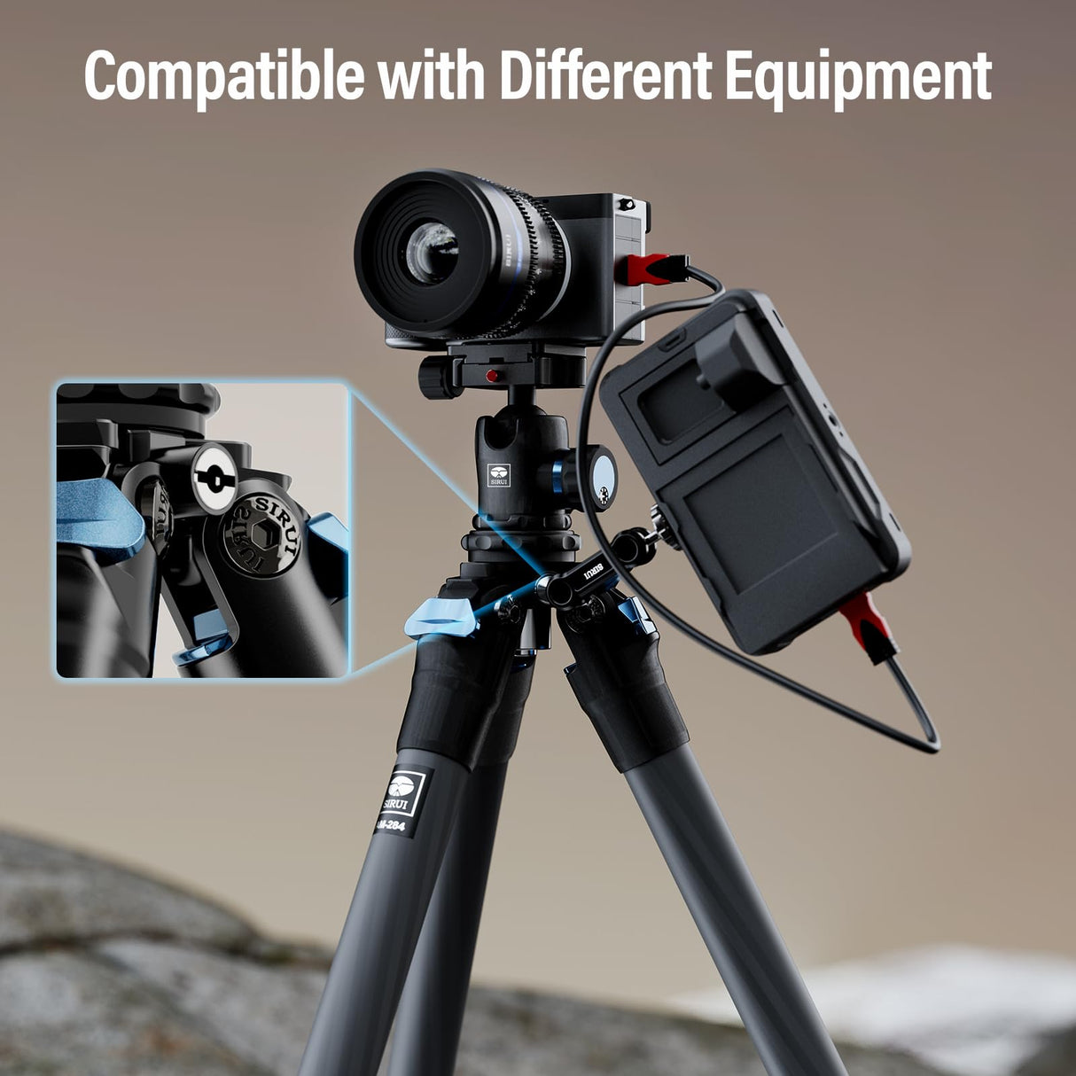 SIRUI AM-284 Profesional Carbono Fibra Travel Viaje tripode trípode Tripod para Camara cámara Reflex fotografia,Altura 7–117.5 cm,Carga Máxima 15 kg,4 Secciones de Patas, Bloqueo de Patas Giratorio
