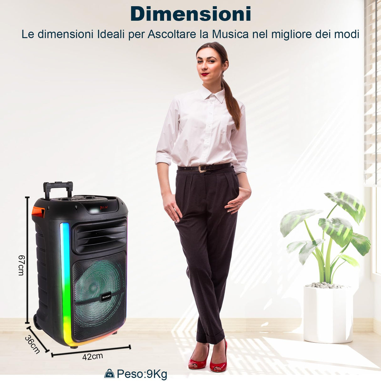 Trevi XFest XF 1400 KB - Altavoz inalámbrico de 100 W, altavoz portátil con micrófono con cable incluido, entradas USB, micro SD, entrada auxiliar y guitarra, función TWS, batería recargable integrada