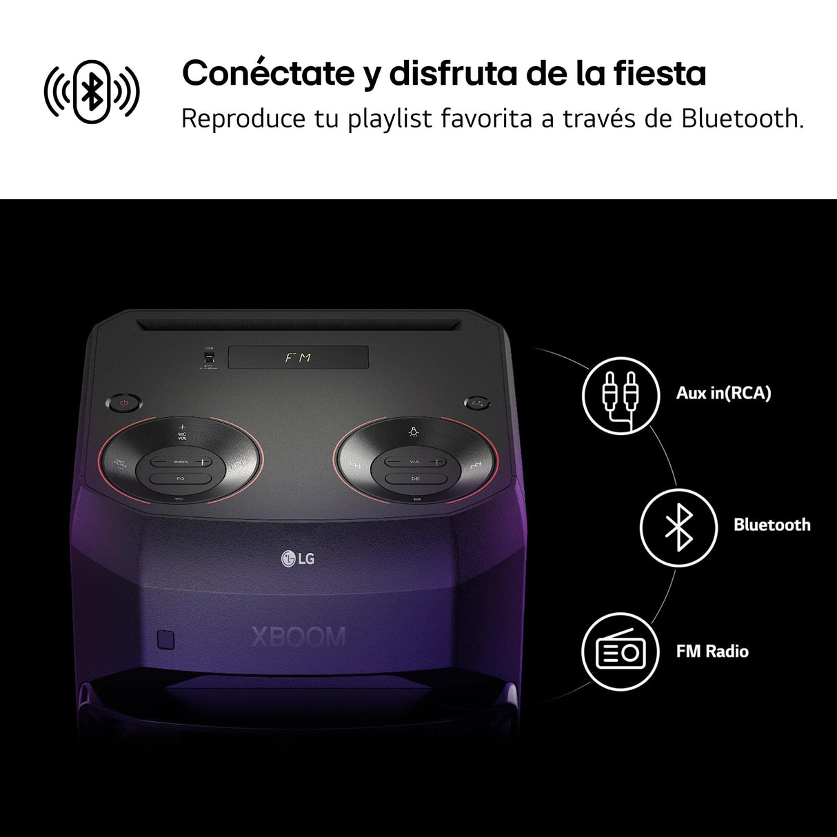 LG XBOOM RNC2, Altavoz de Gran Potencia, 80W, la Bestia, 2 Altavoces, Bluetooth 4.2, USB, Conexión Auxiliar RCA, iluminación LED y entradas para micrófono, Gris Oscuro