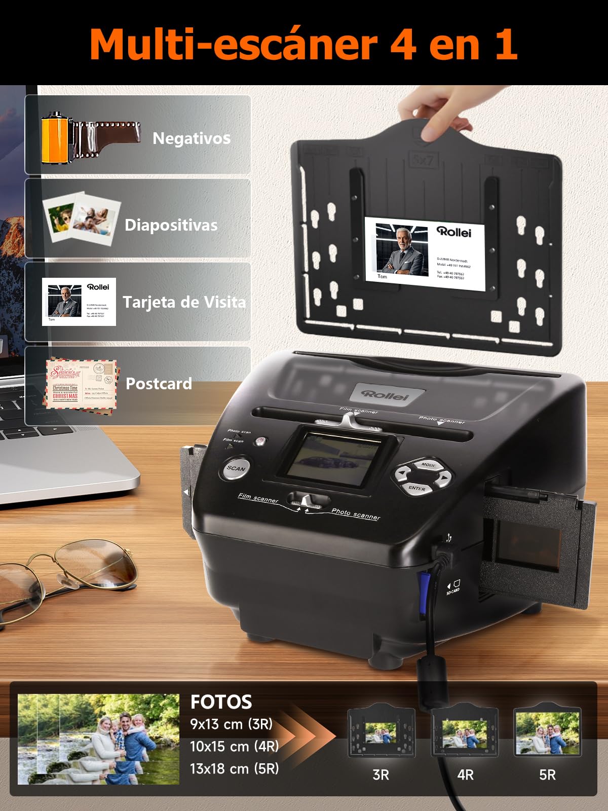 Rollei PDF S 240 SE Escáner Fotos, Convertidor de Diapositivas y Negativos Fotográficos 35mm 135/Fotos Antiguas (3R/4R/5R)/Tarjeta de Visita a Digital de Ordenador en Casa y Oficina
