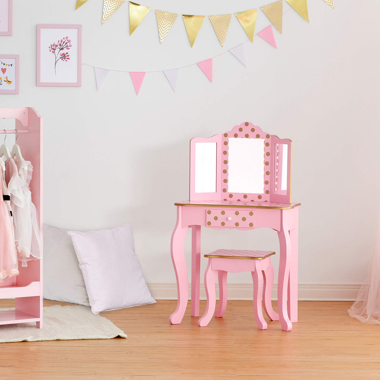 Teamson Kids Imitacion Tocador Espejo Y Luz LED para Niños Rosa/Oro-Rosa TD-11670LL