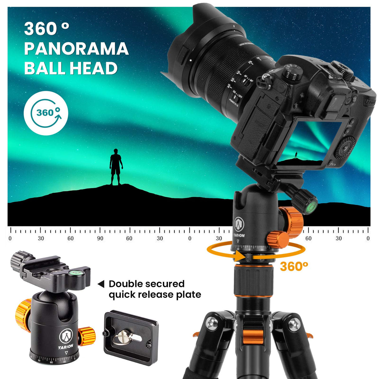 TARION Q550 Trípode Cámara y Brazo Extensión Columna Central con rotación Horizontal 360°y Vertical 180°y Sacos de Arena MAX 155 cm Carga 6 kg para Viajar Foto