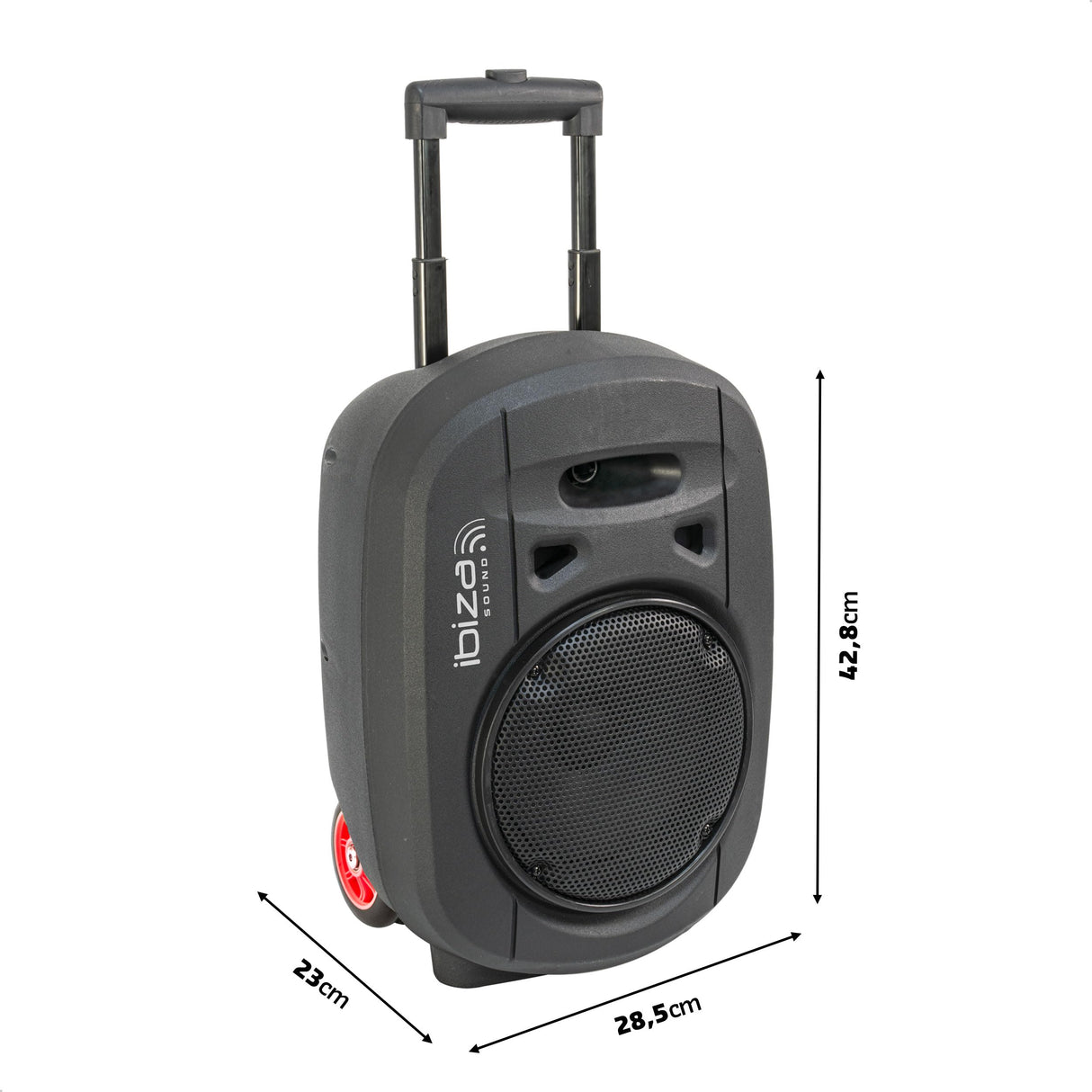 Ibiza - PORT8UHF-MKII-TWS - Altavoz portátil de 8"/400 W MAX con 1 micrófono con cable y 1 micrófono UHF, mando a distancia y maletín de transporte - Bluetooth, USB, SD y TWS - 6-8 horas de autonomía