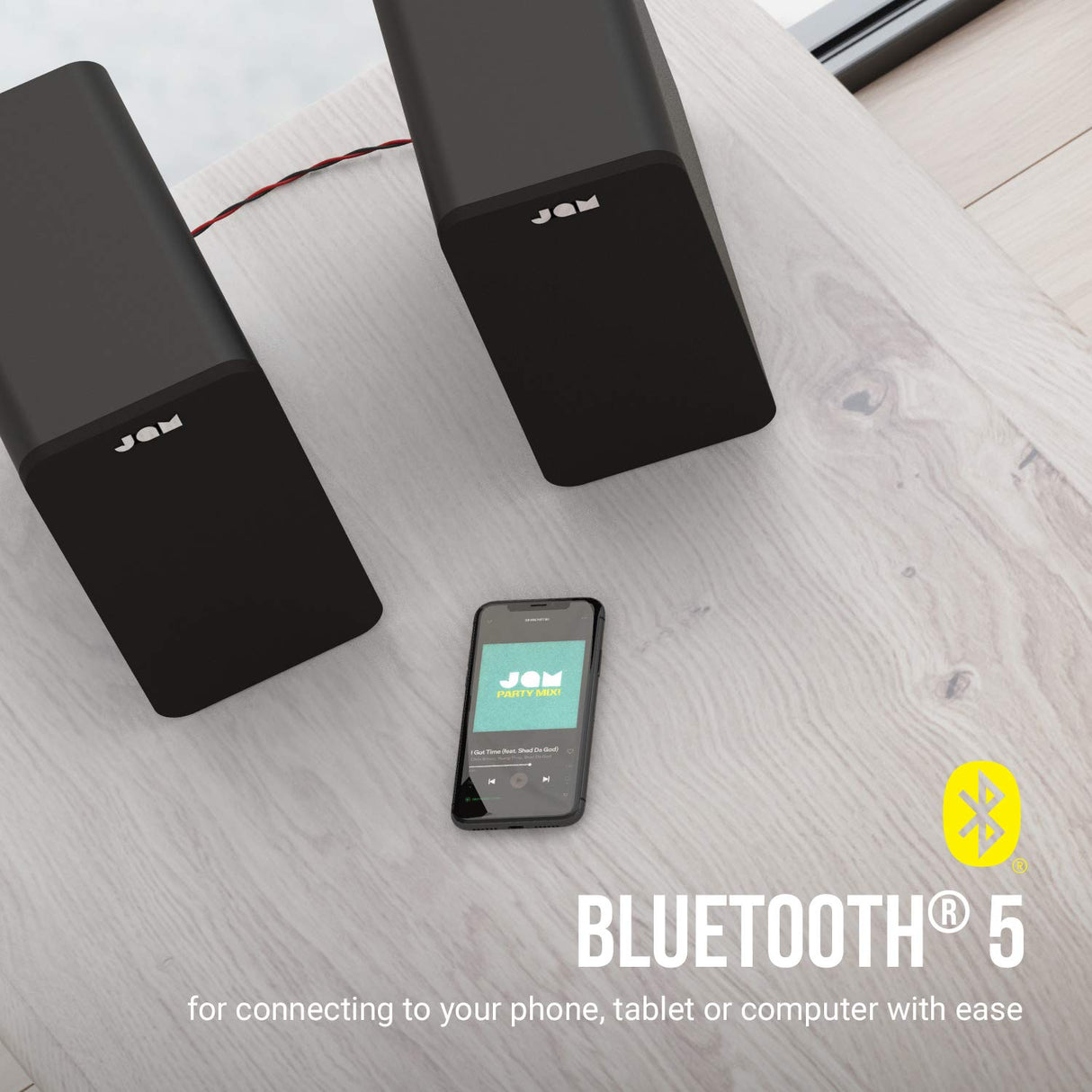 JAM, Altavoces de estantería Bluetooth - Compactos, sistema de altavoces dobles con alimentación de red, función de entrada auxiliar, controlador de 4 pulgadas, amplificadores de alta definición
