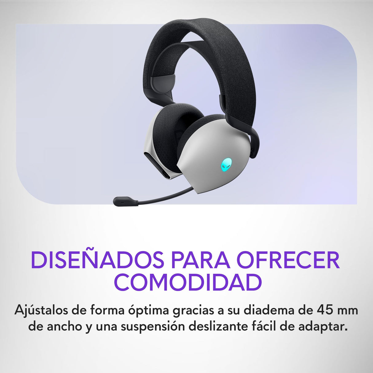 Alienware Auriculares Gaming Inalámbricos Tri-Mode - Dolby Atmos, Doble Micrófono IA, 30H de Batería, Controles Táctiles, Triple Conectividad, AlienFX RGB- Lunar Light