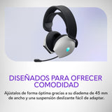 Alienware Auriculares Gaming Inalámbricos Tri-Mode - Dolby Atmos, Doble Micrófono IA, 30H de Batería, Controles Táctiles, Triple Conectividad, AlienFX RGB- Lunar Light