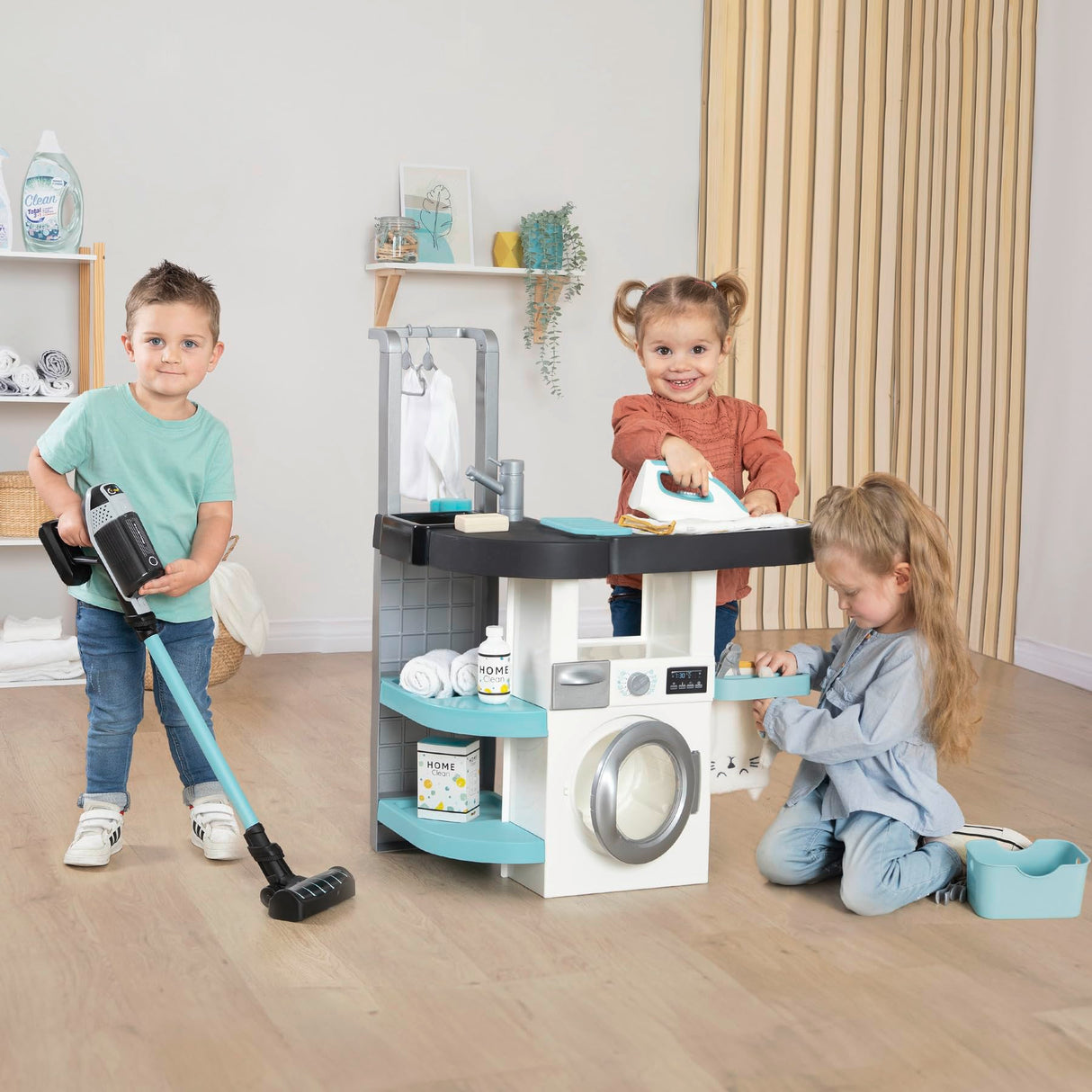 Smoby Centro de Lavado Smoby Rowenta, 3 en 1: Lava, aspira y Plancha. Aspirador de Escoba Rowenta con Sonido, Plancha y Mucho más, 17 Accesorios. A Partir de 3 años. ( 7600330320)