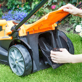 LawnMaster CLMF2437G Cortacésped con Batería 24V MAX 2x4.0Ah, 37cm hasta 300m², Altura de Corte 6 Niveles 22-72 mm, Bolsa de Recogida de 40L
