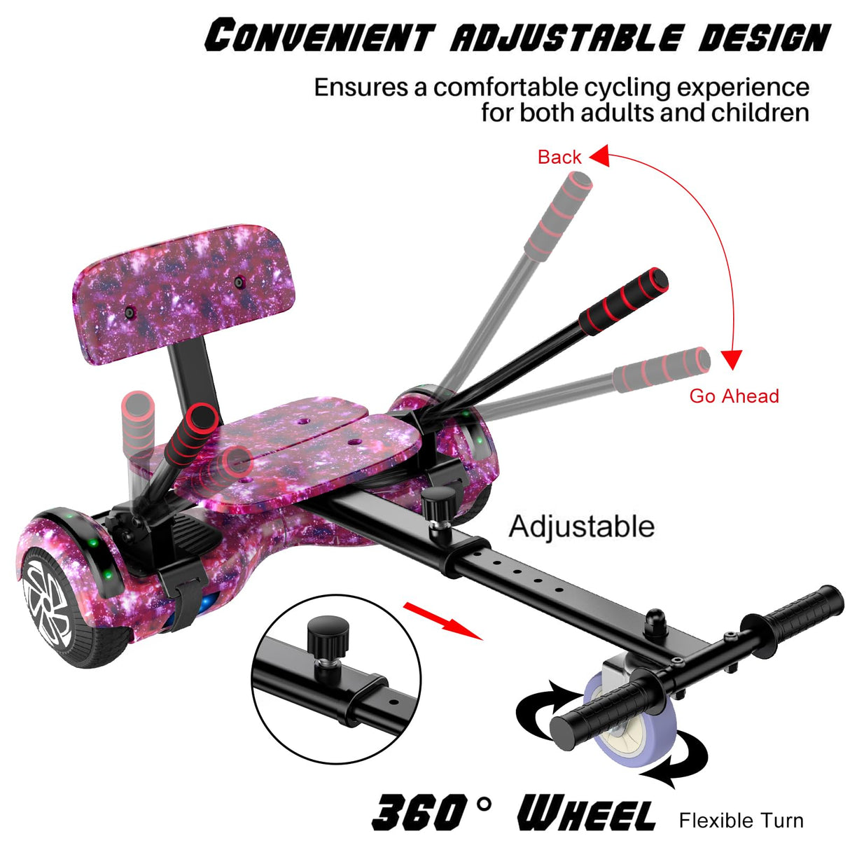 SISIGAD Hoverboards con Hoverkart,Overboard con Hoverkart para niños, hoverboards con música bluetooth y luces LED