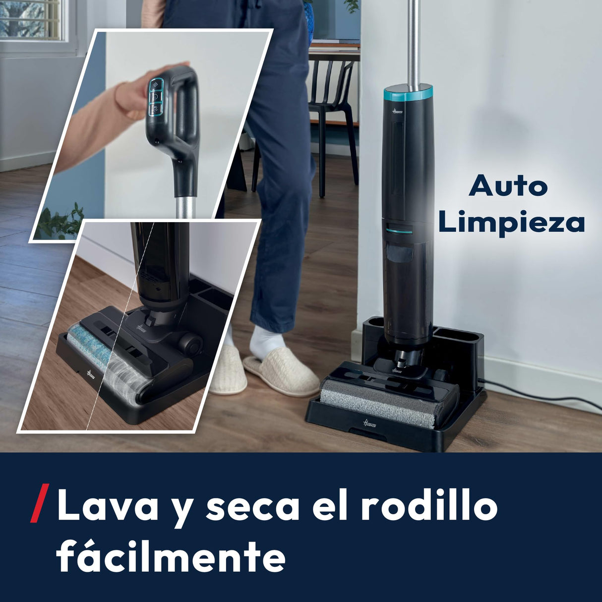 Hoover HW3 - Aspirador y fregasuelos inalámbrico 2 en 1 seco y húmedo - para Suelos delicados y Duros - 40 min autonomía - Anti-Twist - Autolimpieza Aire frío - Limpieza Bordes Bilateral [HW3Z00]