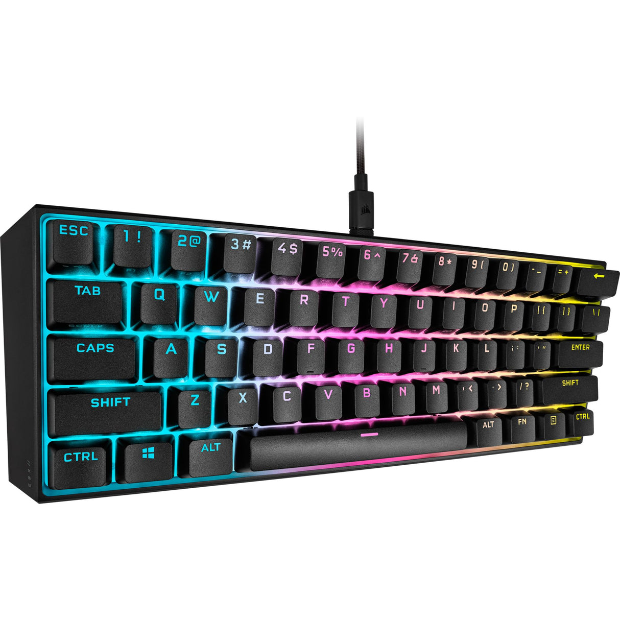 Corsair K65 RGB Mini 60% Teclado mecánico para Juegos (iluminación RGB Personalizable de Teclas Individuales, Teclas Cherry MX Speed, Teclas PBT de Doble Disparo, tecnología AXON) QWERTZ, Negro