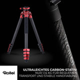 Rollei Easy Traveler - Trípode de Carbono (Capacidad de Carga de 5 kg, Altura de 160 cm, Ultraligero, Compacto, función de Bloqueo)